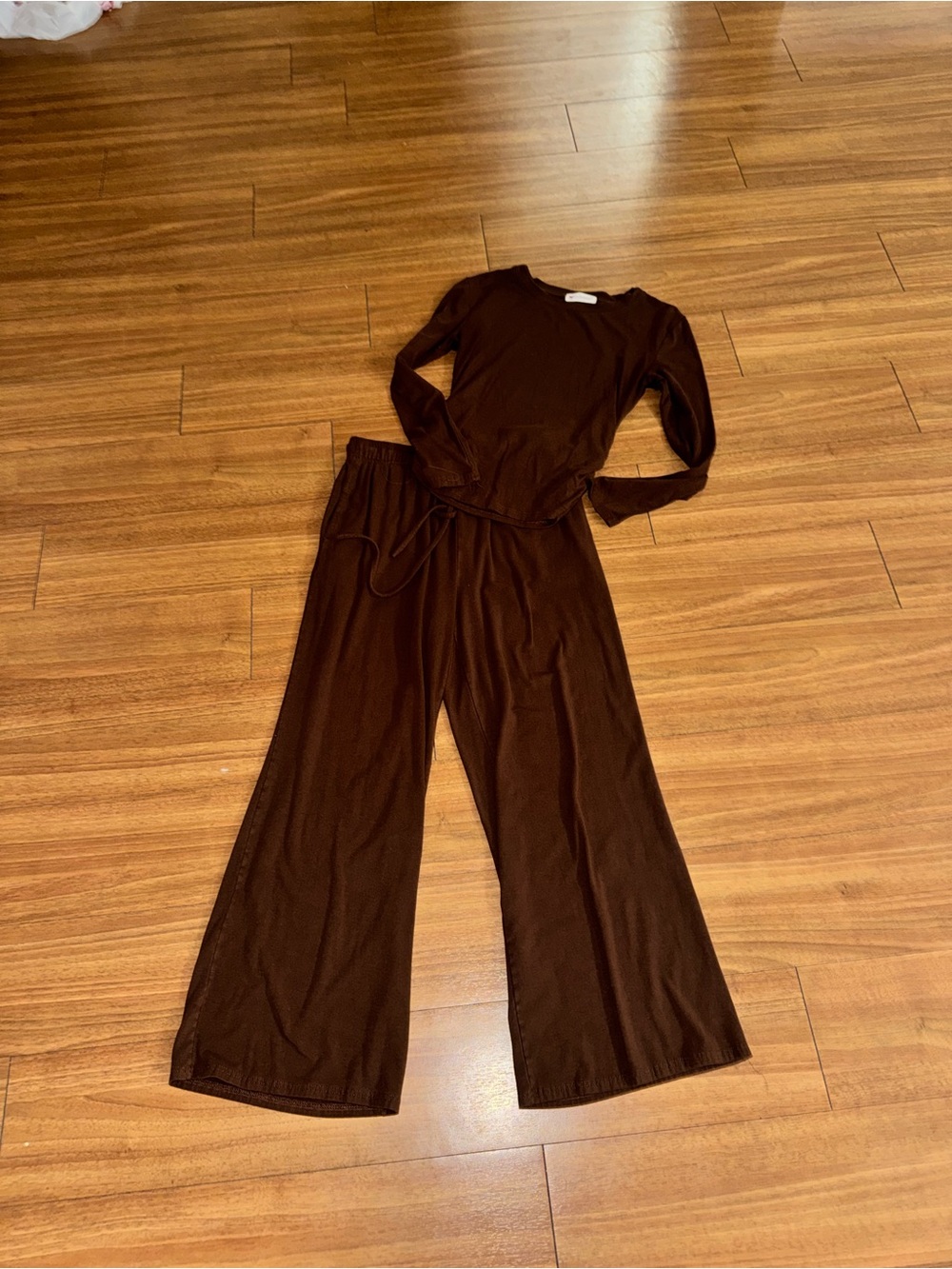 Women’s Wide Leg Knit Pants & Top Set - Brown